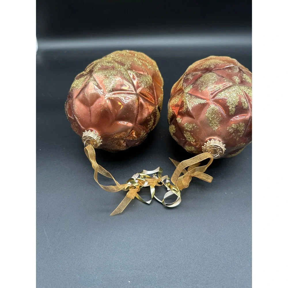 Oversized Plastic Pinecone Ornaments Set of 2 Gold‎ Glitter Holiday Christmas